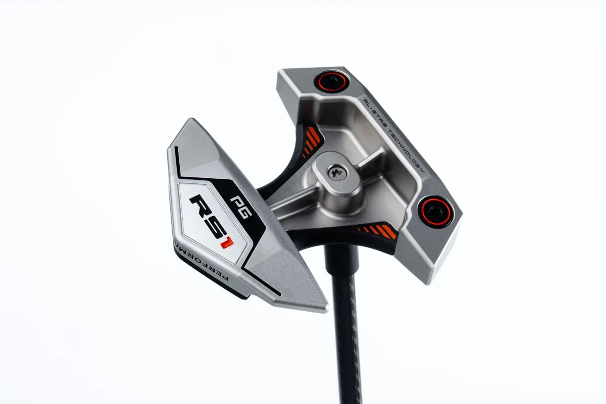 RS1 putter bottom with RS1 branding and weight ports