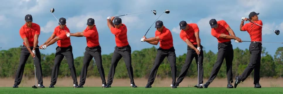 Tiger Woods swing sequence — eight-frame montage (Golf Digest)